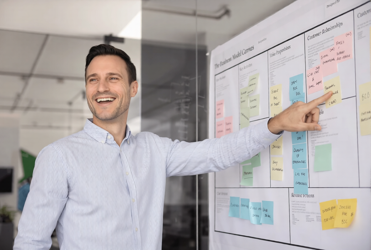 Man pointing at agile board